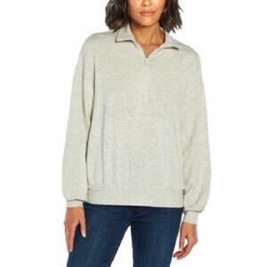 *Three Dots Women' Cozy Super Soft Quarter Zip Pullover, Gray - Large